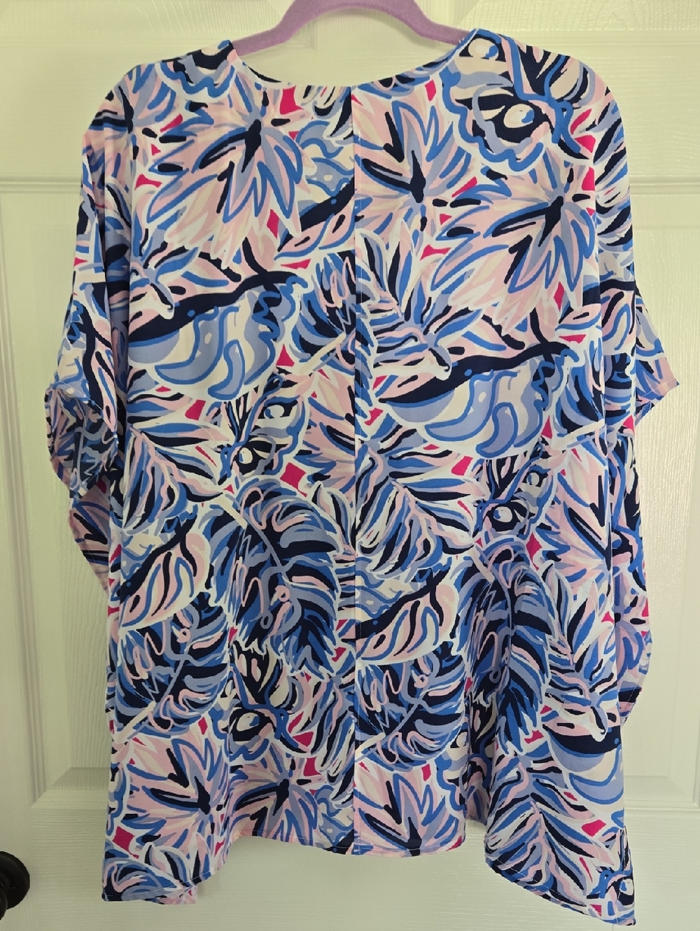 Simply Southern Drape Poncho Style Blouse Size XL Leaf Blue Pink Boho Hippie - Picture 4 of 7